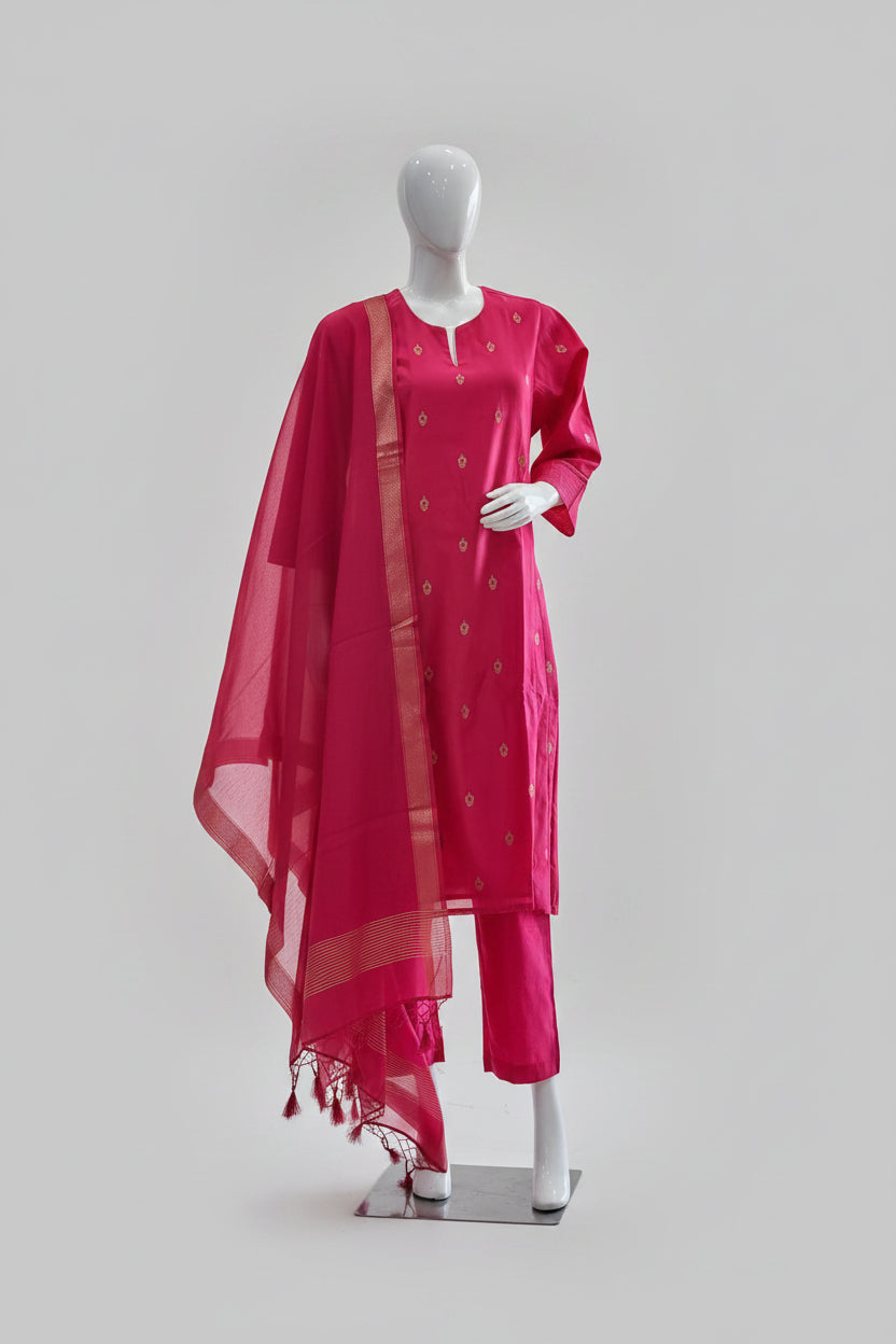 Vibrant Rani Pink Cotton Silk Suit Set