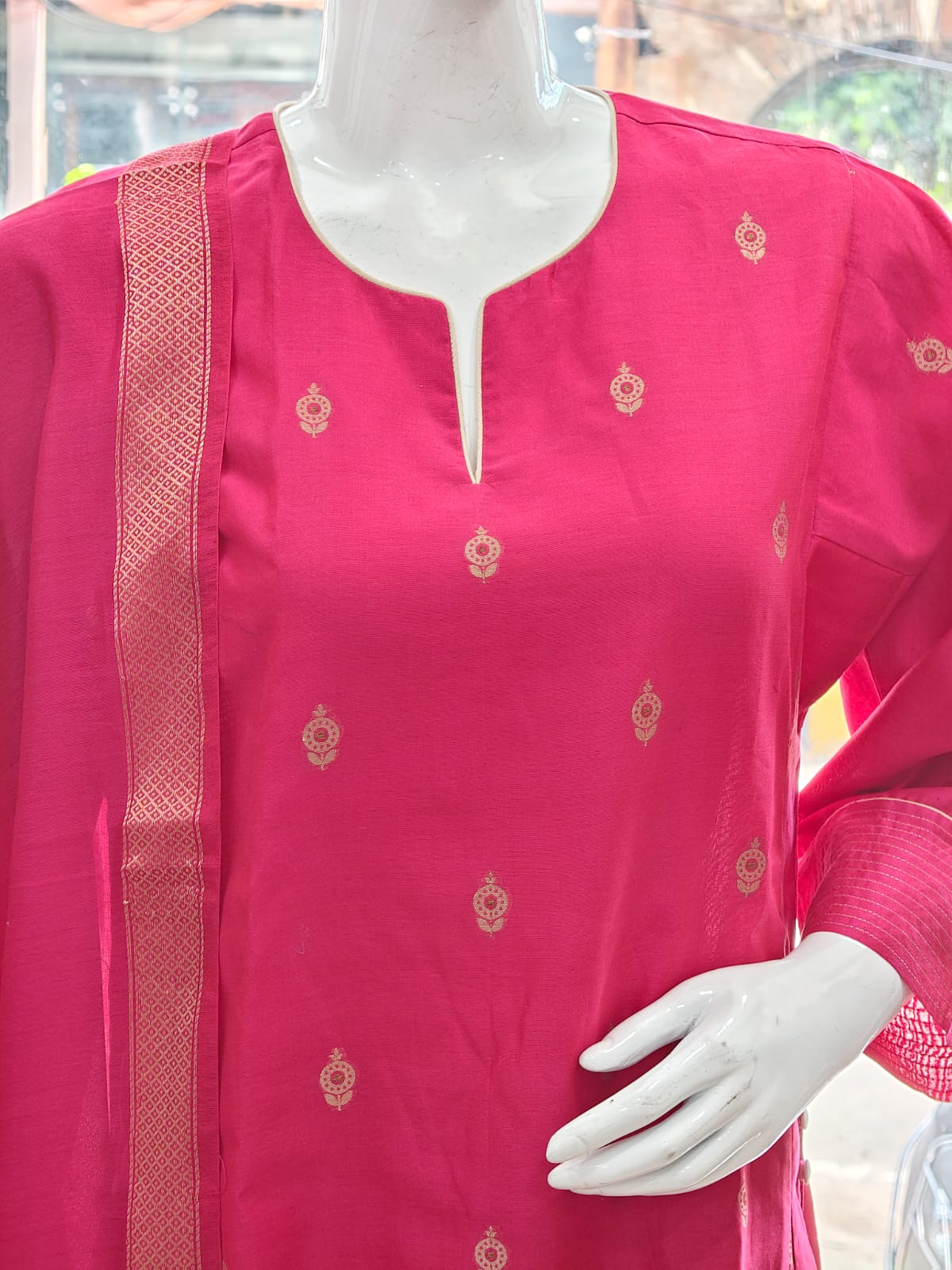 Vibrant Rani Pink Cotton Silk Suit Set