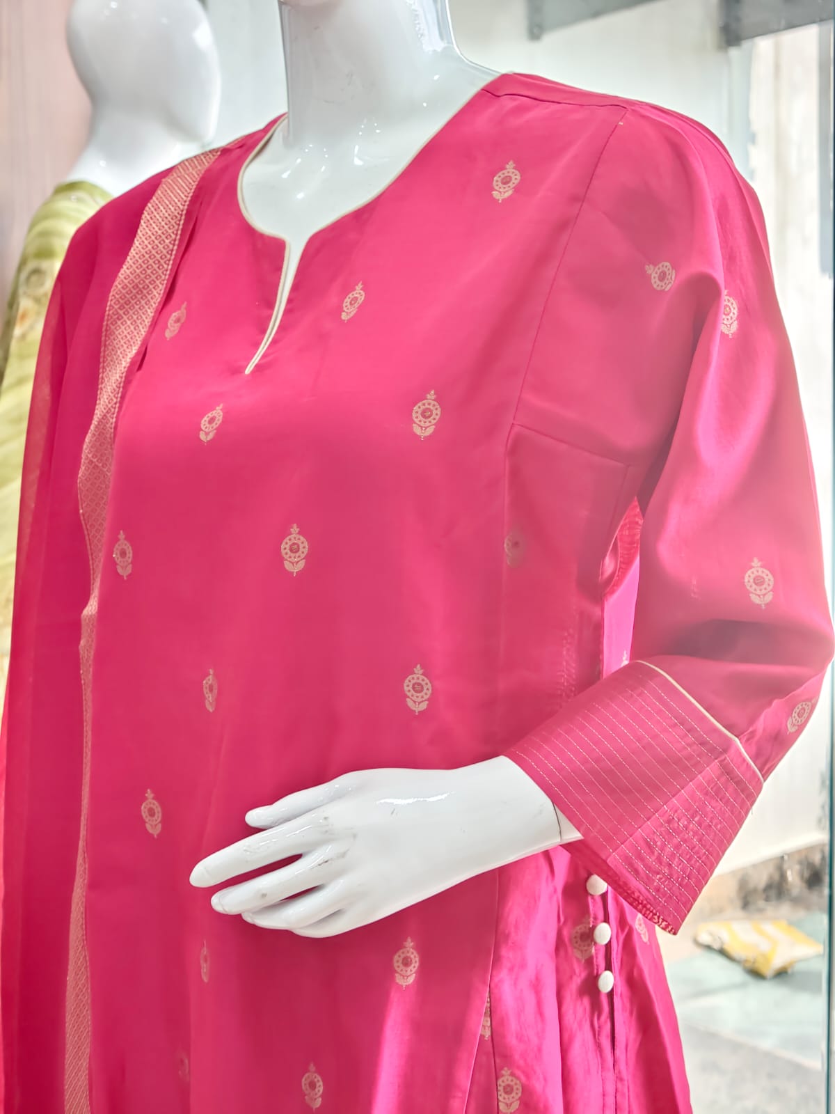 Vibrant Rani Pink Cotton Silk Suit Set
