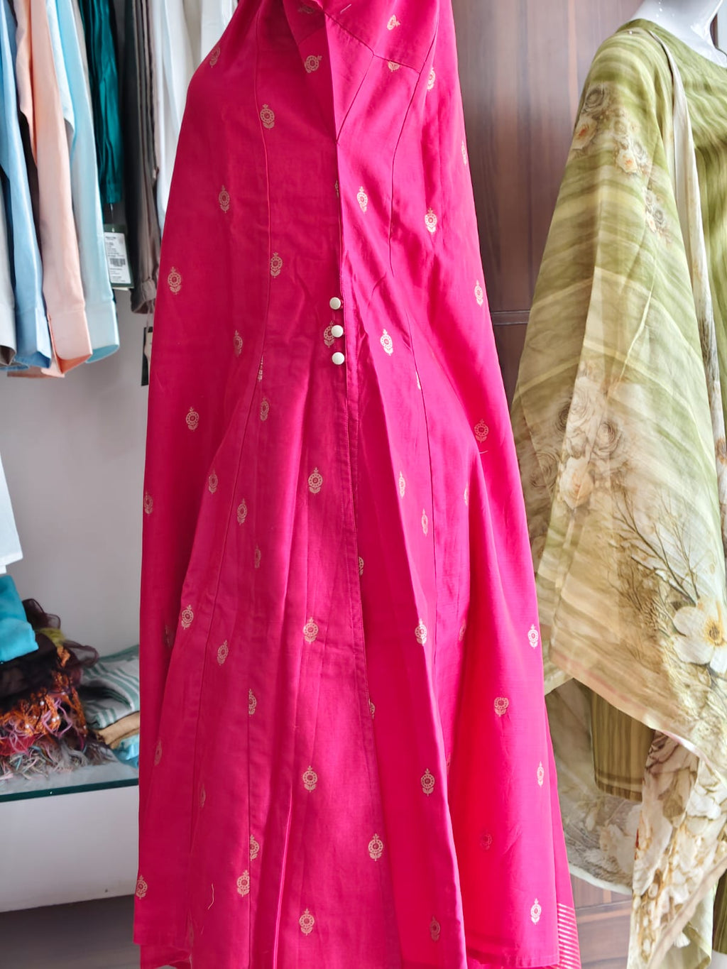 Vibrant Rani Pink Cotton Silk Suit Set