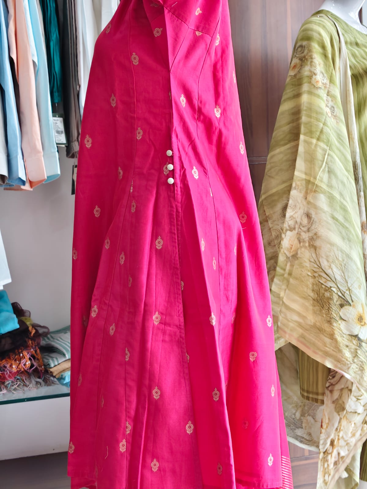 Vibrant Rani Pink Cotton Silk Suit Set