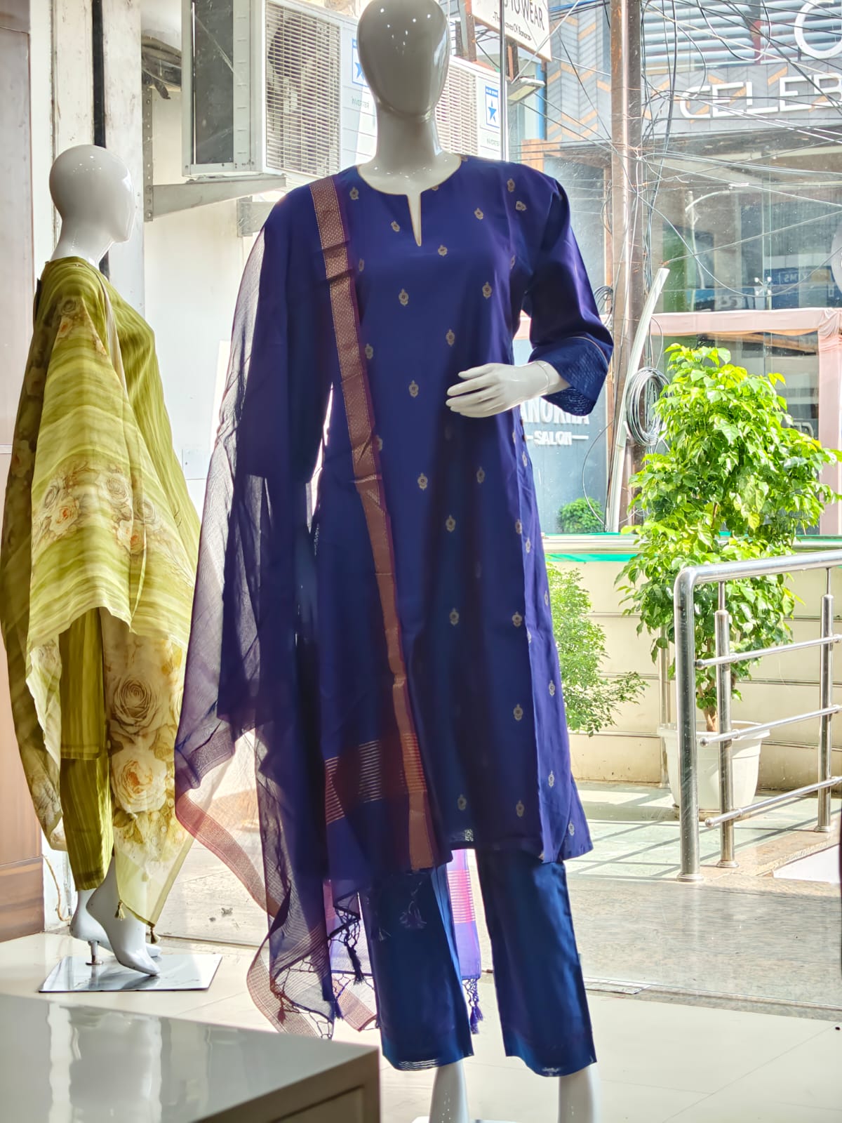 Elegant Royal Blue Cotton Silk Suit Set