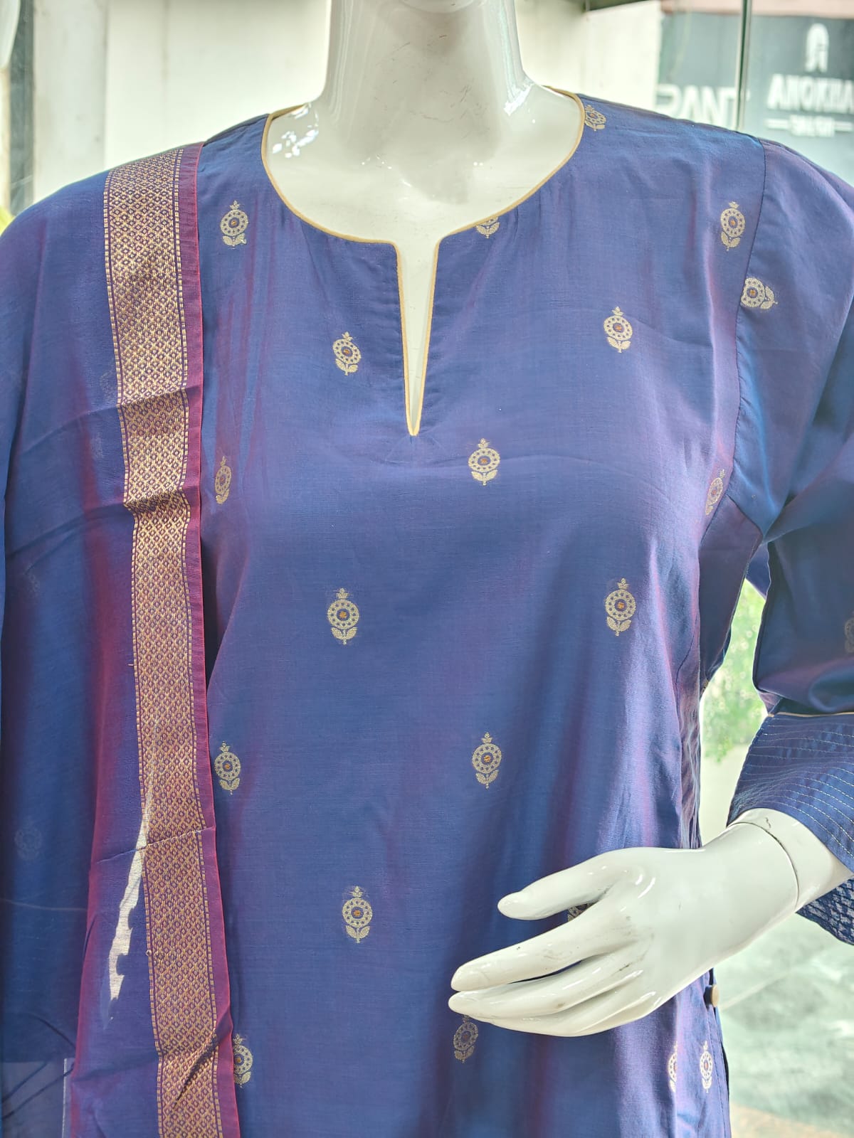 Elegant Royal Blue Cotton Silk Suit Set