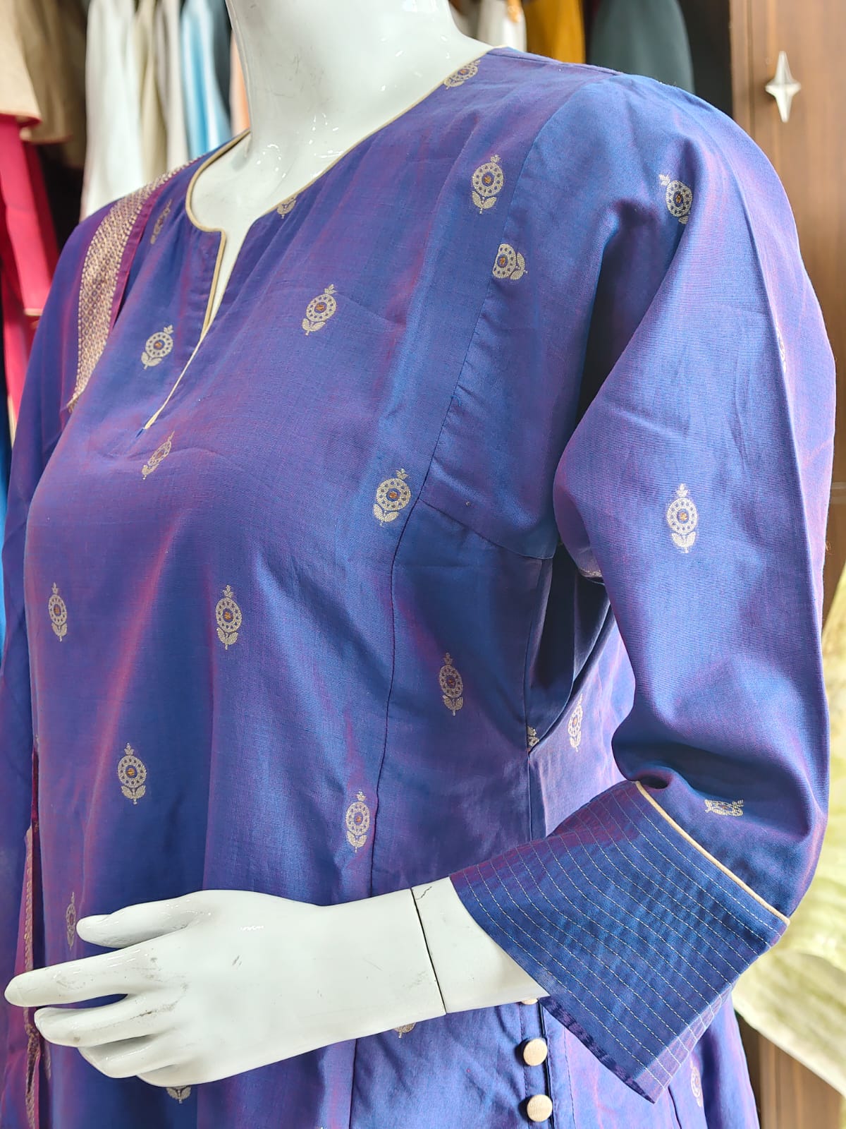 Elegant Royal Blue Cotton Silk Suit Set
