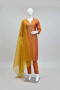 Elegant Rust-Orange Cotton Silk Embroidered Suit Set