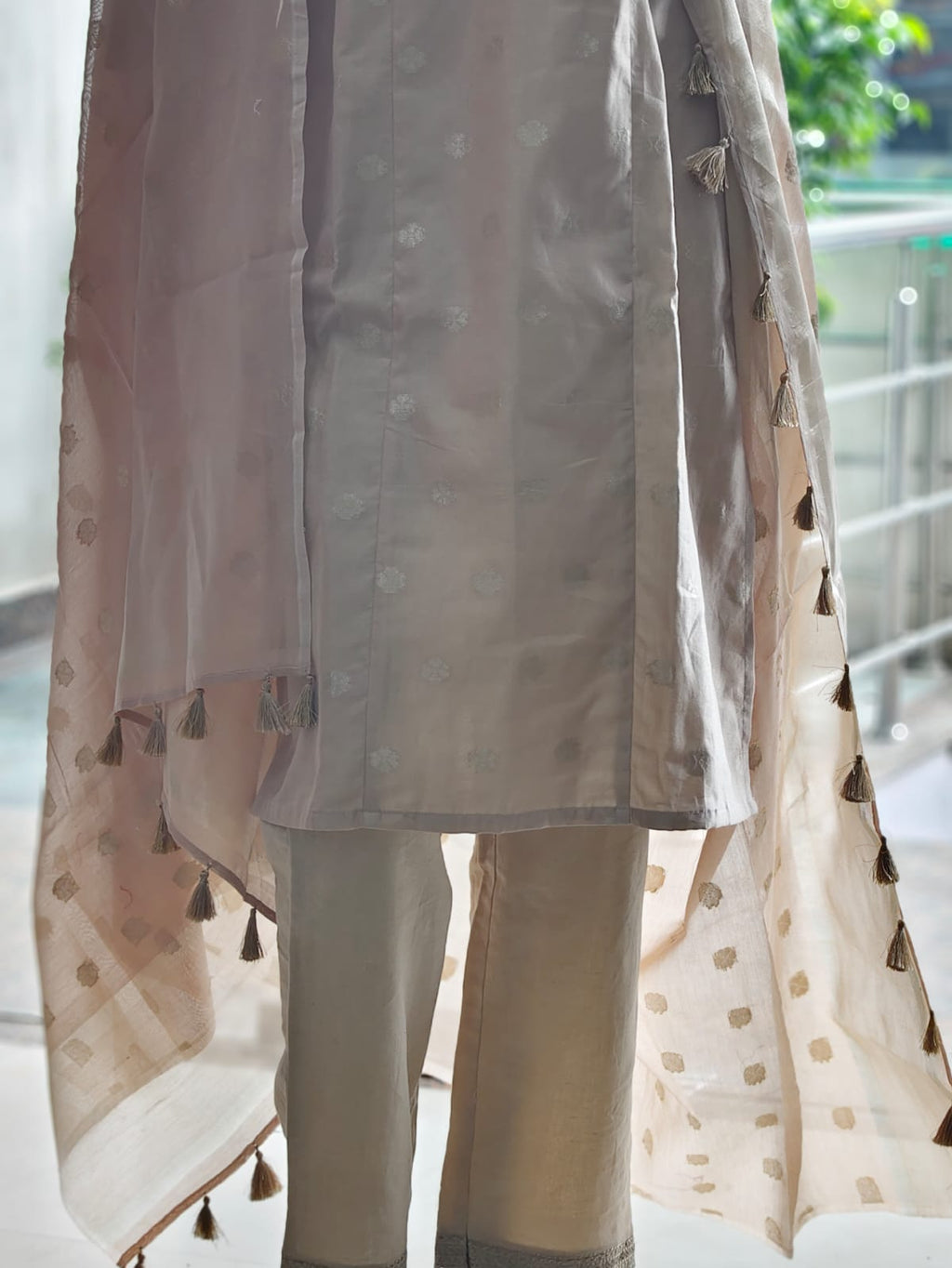 Elegance in Neutral: Chanderi Cotton Silk Kurta Set with Dupatta
