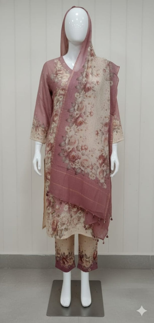 COTTON SILK DIGITALLY PRINTED SUIT SET WITH HAND EMBROIDERY Detailing