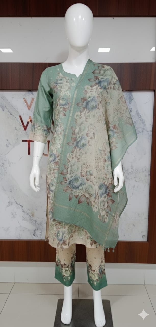 COTTON SILK DIGITALLY PRINTED SUIT SET WITH HAND EMBROIDERY Detailing