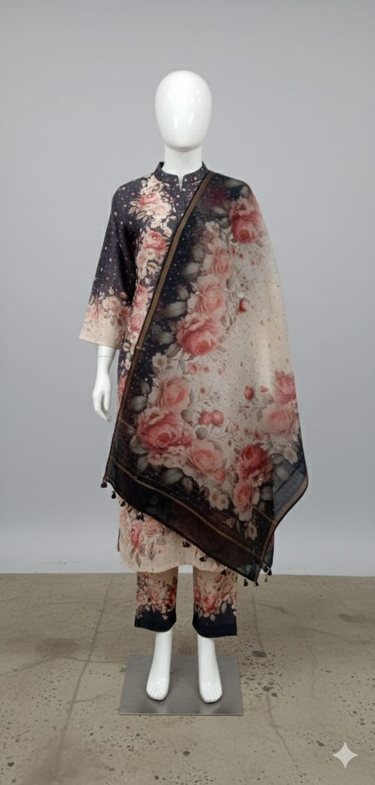 COTTON SILK DIGITALLY PRINTED SUIT SET WITH HAND EMBROIDERY Detailing