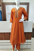 Embroidered Rust Umbrella Frock with pant