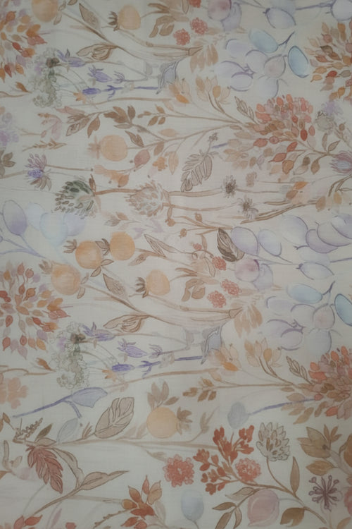 Beige Floral Print Cotton Kurta with Balloon Sleeves