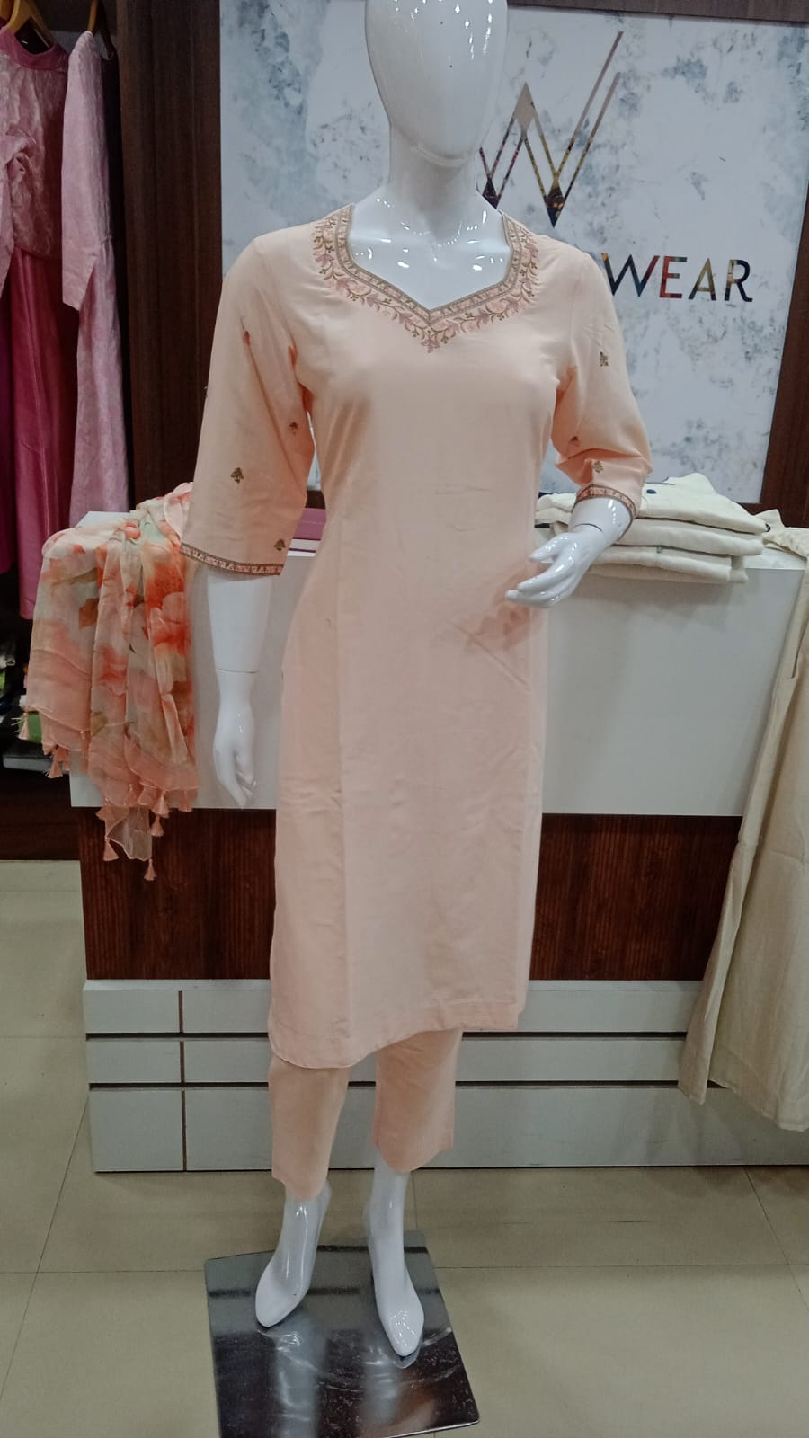 Pastel Peach Floral Salwar Suit Set