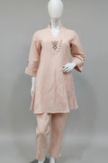 Elegant Blush Linen-Cotton Hand-Embroidered Co-Ord Set