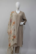 Taupe Elegance Pure Cotton Silk Suit Set