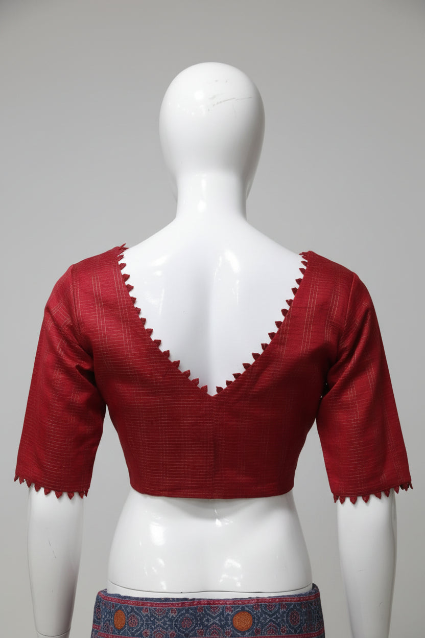 Crimson Zari-Check Designer Blouse