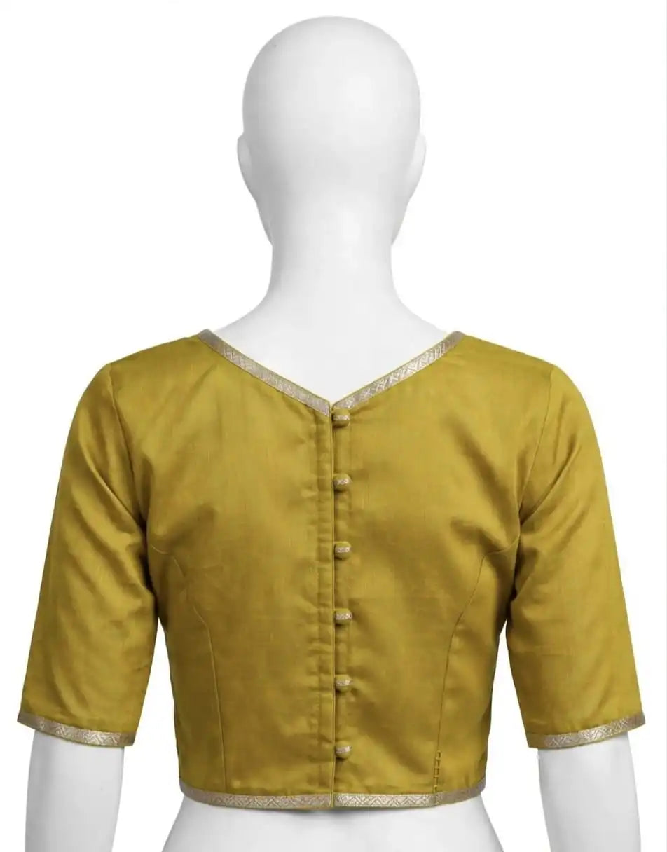 Mustard, Olive, and Ivory Floral Cotton Silk Screen-Printed Saree with Jacquard Border