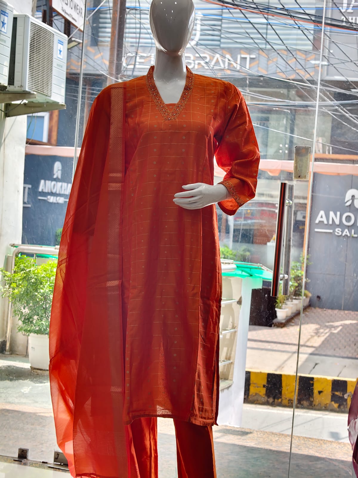 Vibrant Orange Cotton Silk Kurta Set