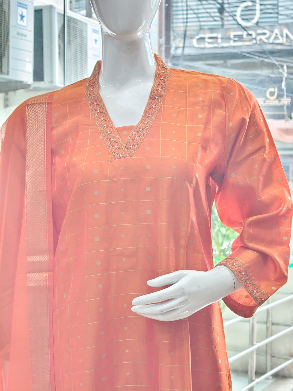 Vibrant Orange Cotton Silk Kurta Set