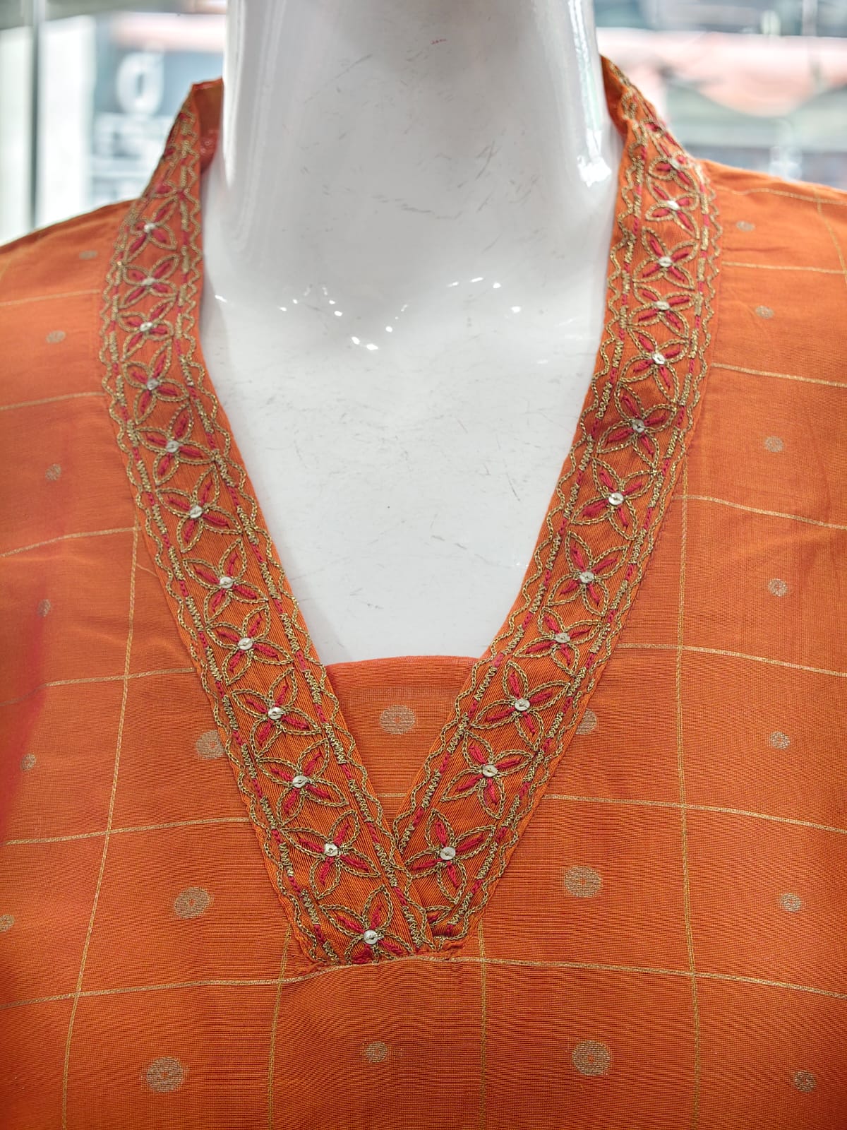 Vibrant Orange Cotton Silk Kurta Set