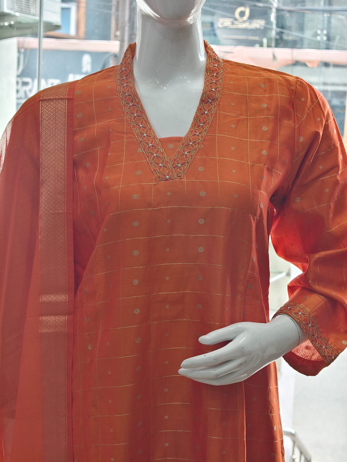 Vibrant Orange Cotton Silk Kurta Set