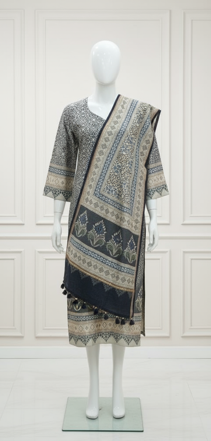 Printed Cotton Silk Kurta Set