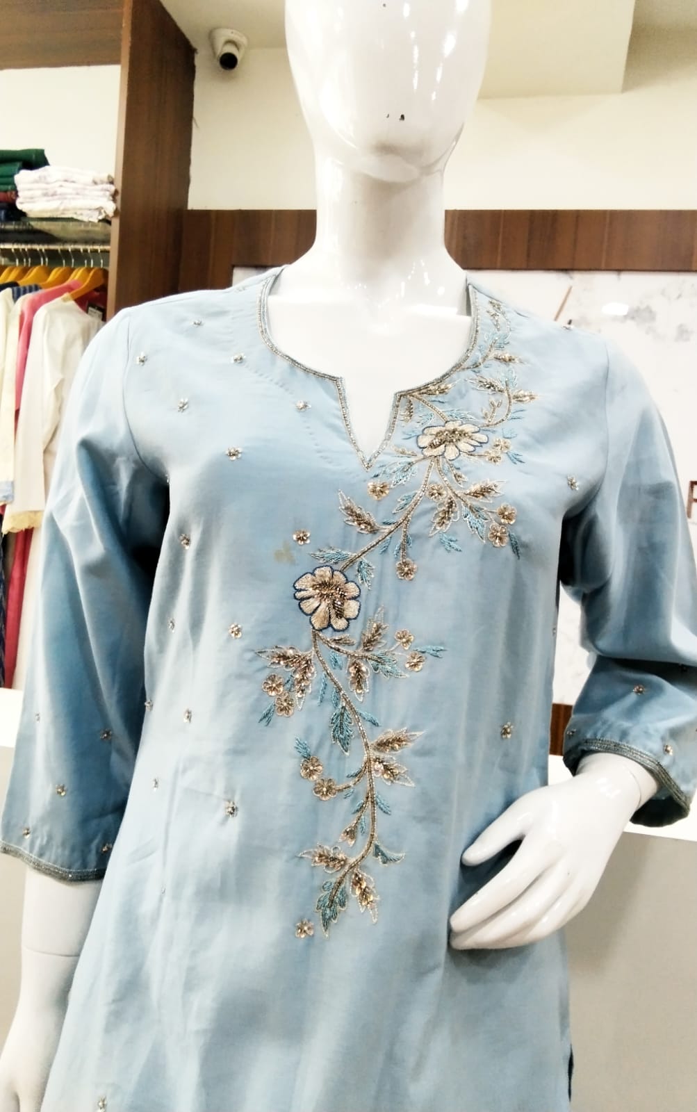 Graceful Powder Blue Cotton Silk Suit Set