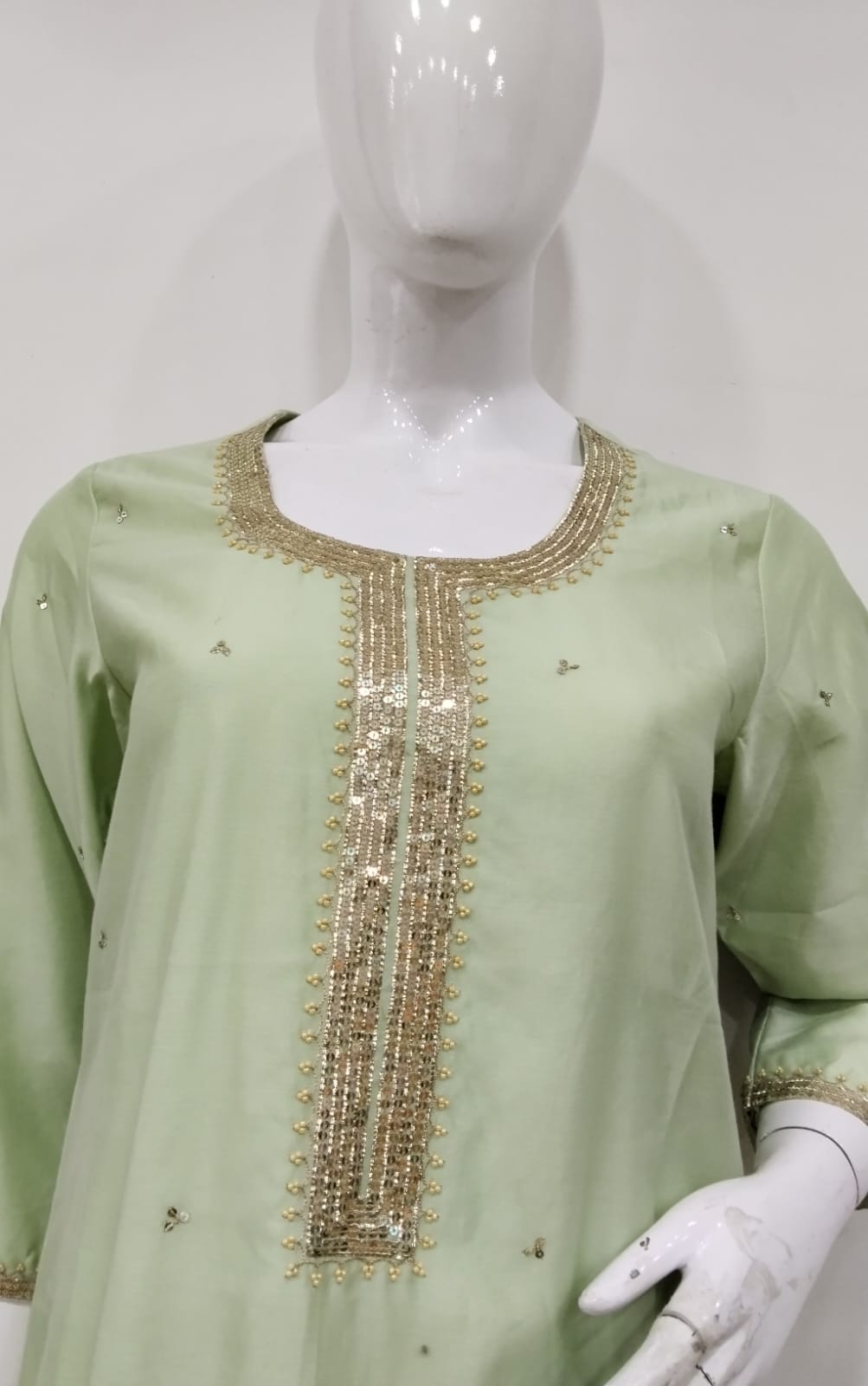 Graceful Pastel Green Cotton Silk Suit Set