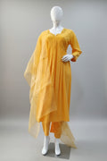 Sunlit Yellow Viscose Cotton Suit Set with Organza Dupatta