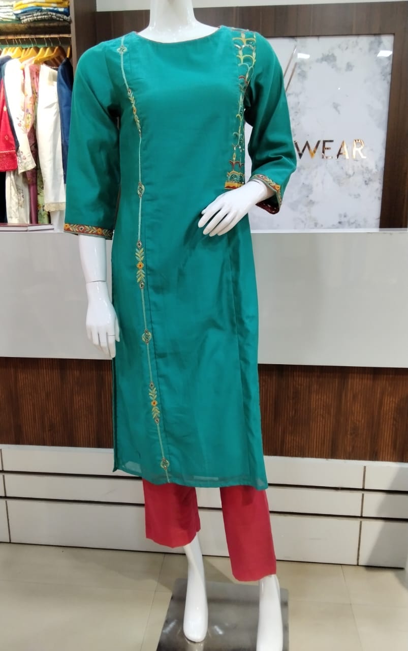 Elegant Teal Cotton Silk Suit Set