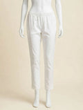 Chic White Cotton Pants with Scalloped Hem
