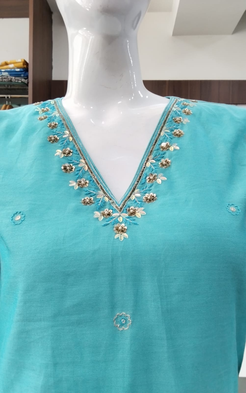 Serene Aqua Cotton Silk Suit Set