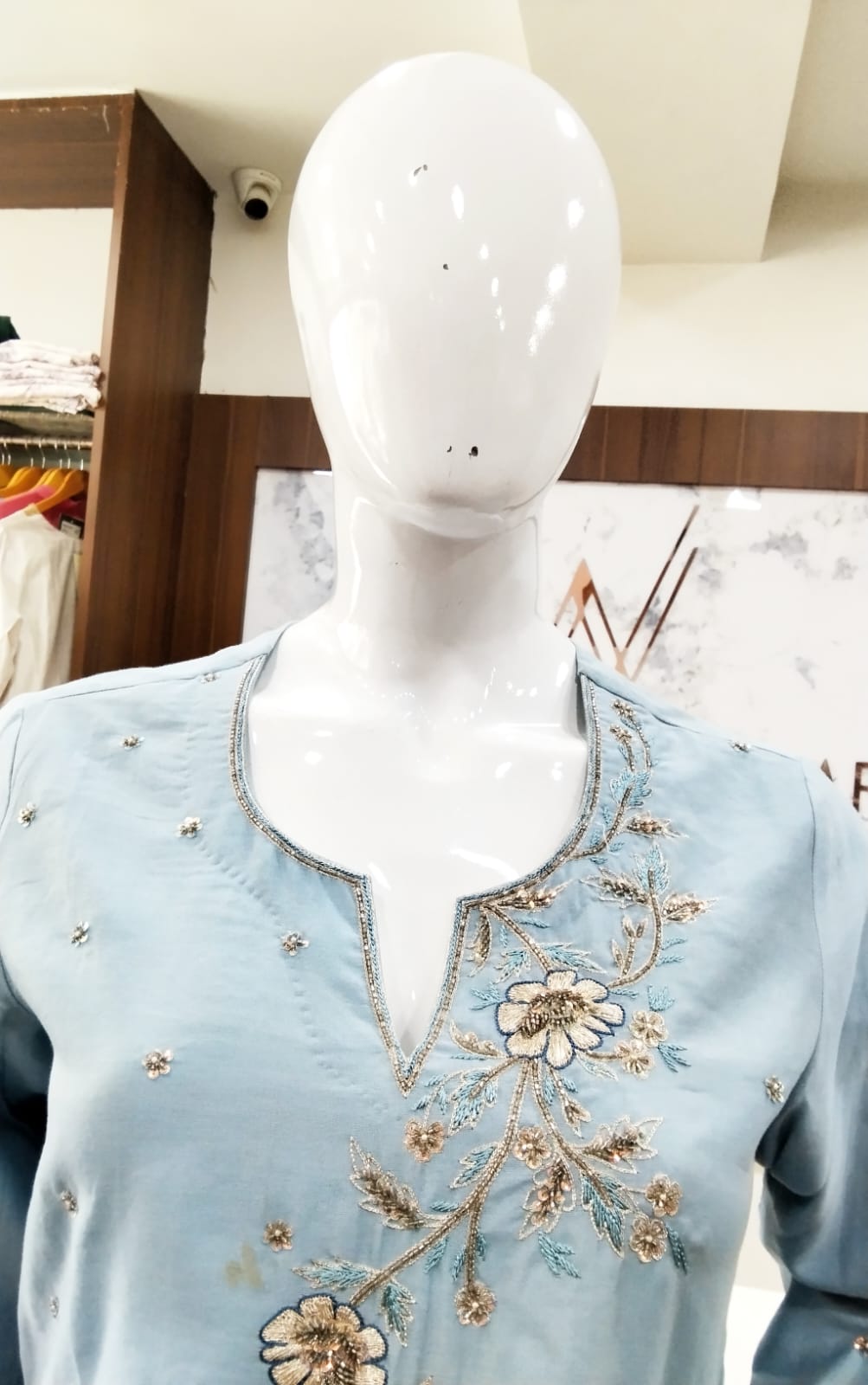 Graceful Powder Blue Cotton Silk Suit Set
