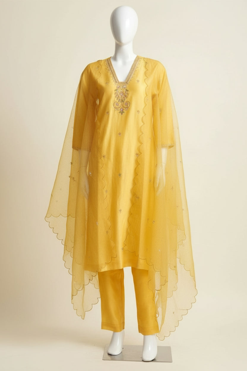 Radiant Yellow Cotton Silk Suit Set