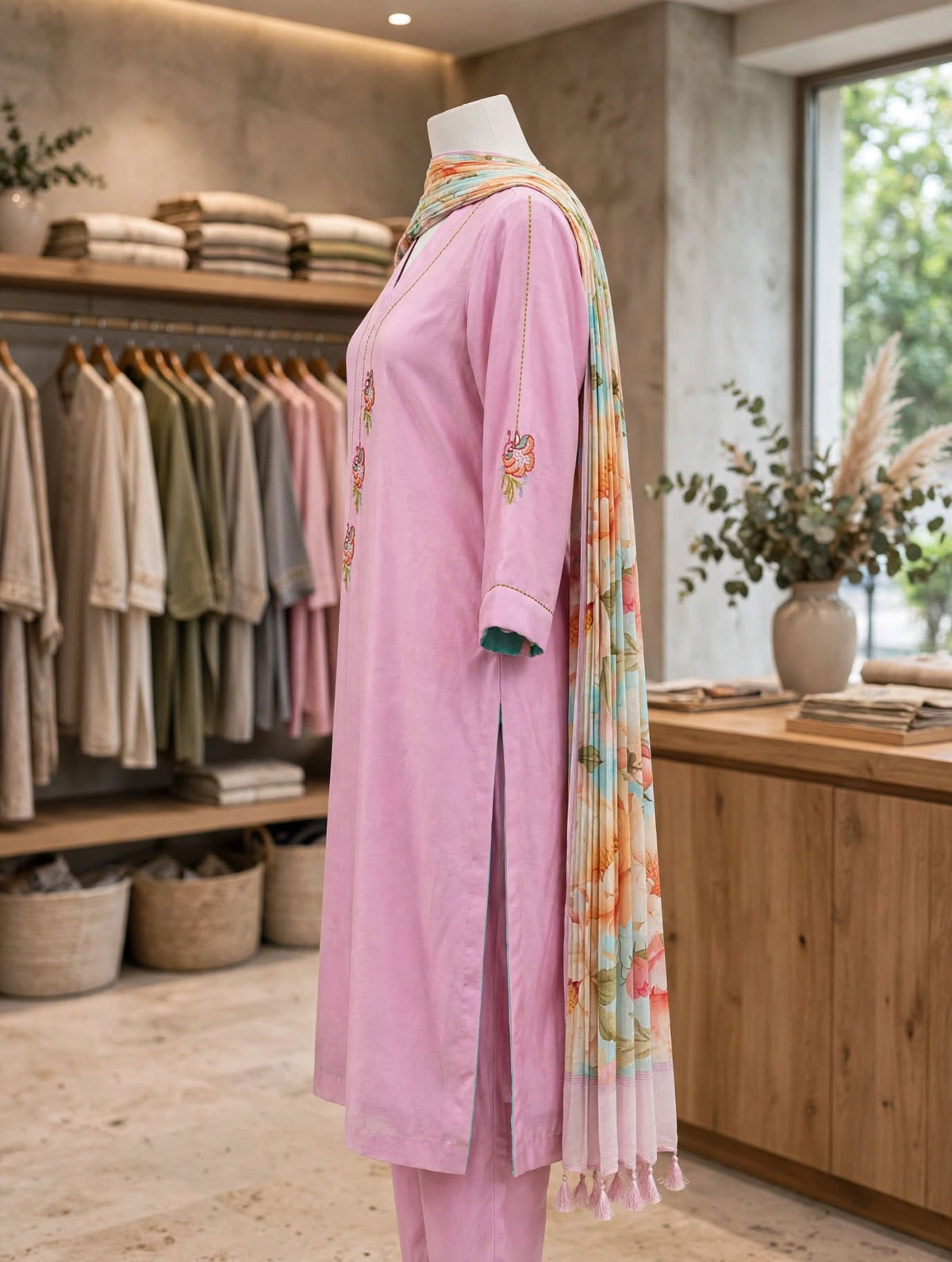 Blushing Blossom Cotton Silk Suit Set