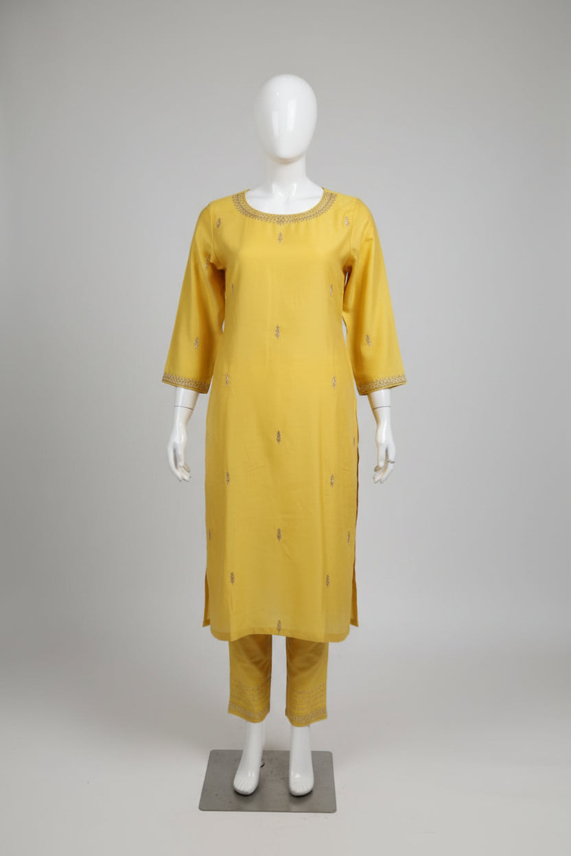 Radiant Yellow Cotton Silk Suit Set