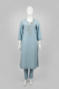 Graceful Powder Blue Cotton Silk Suit Set