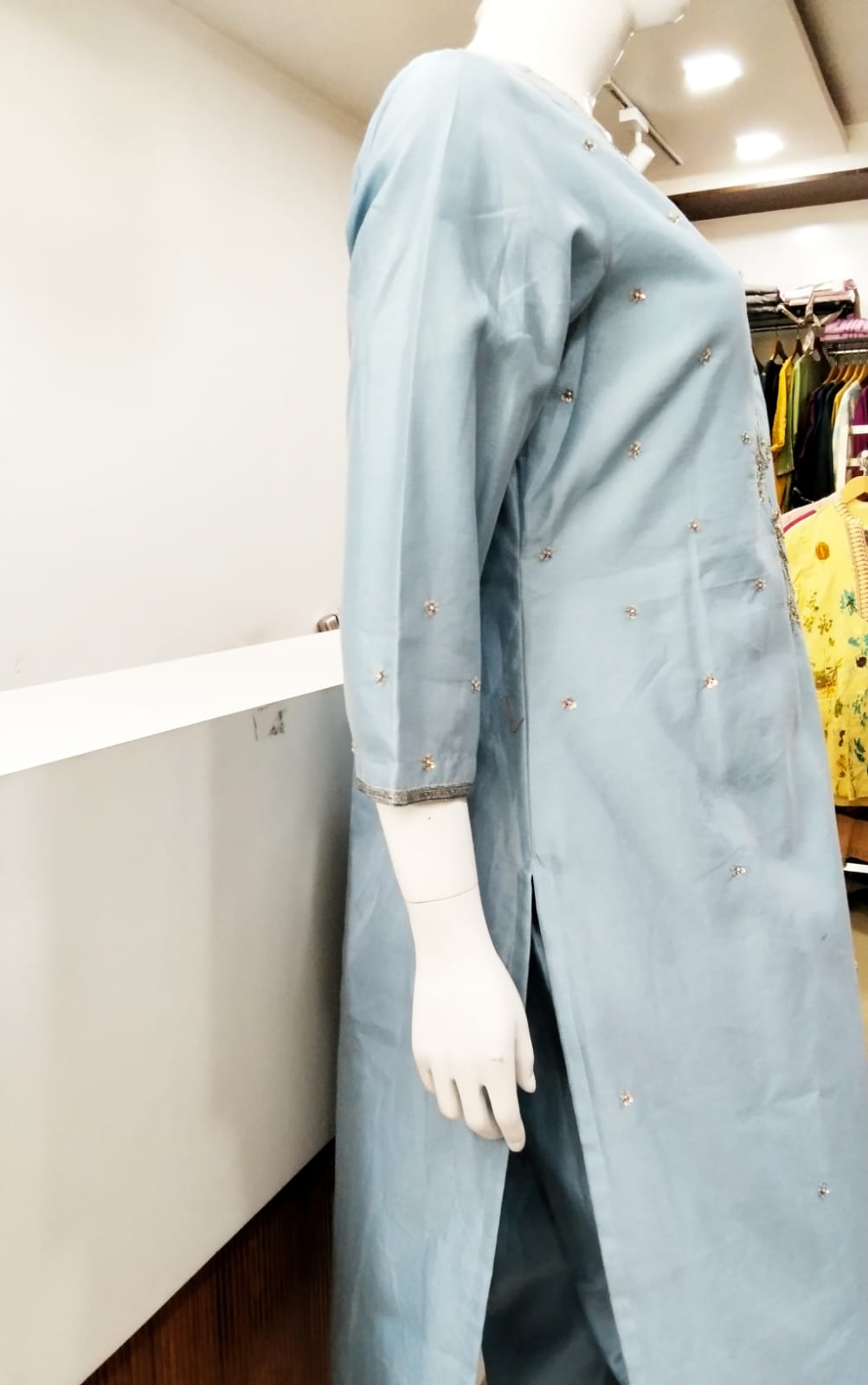 Graceful Powder Blue Cotton Silk Suit Set