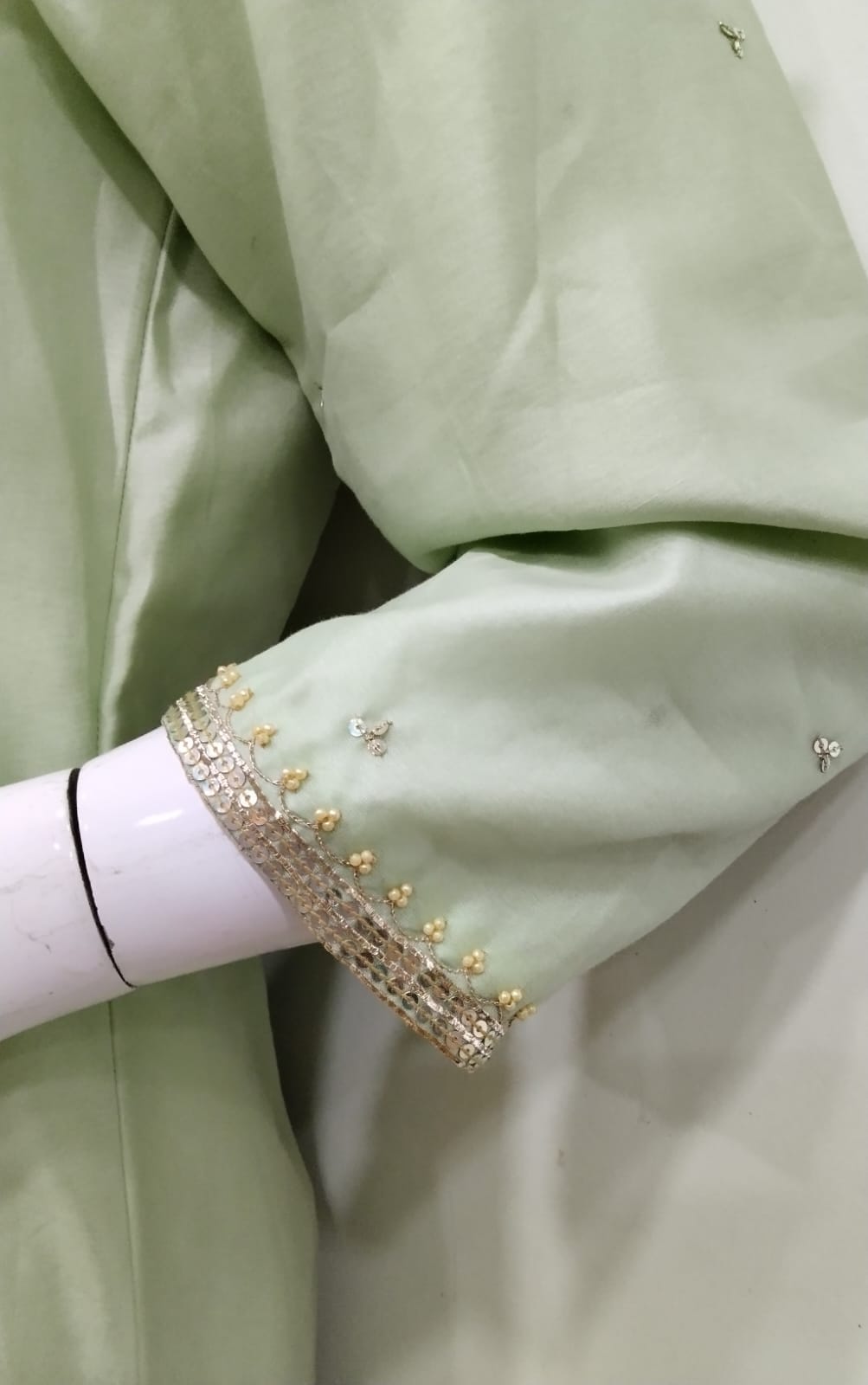 Graceful Pastel Green Cotton Silk Suit Set