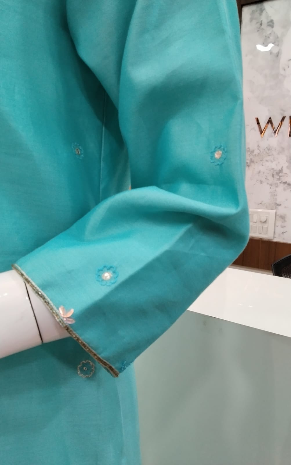 Serene Aqua Cotton Silk Suit Set