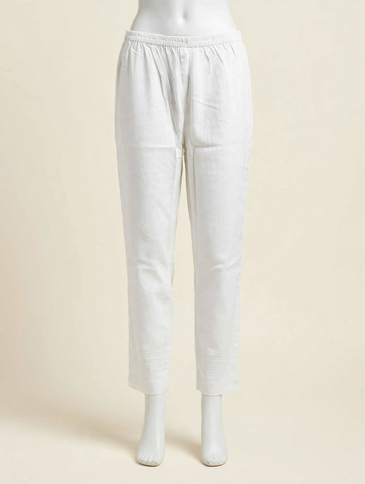 Graceful White Cotton Trousers with Pintuck Hem Detailing