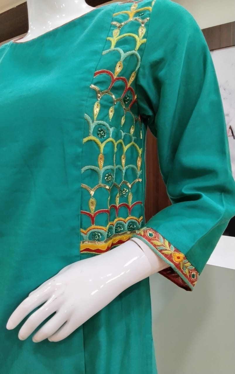 Elegant Teal Cotton Silk Suit Set