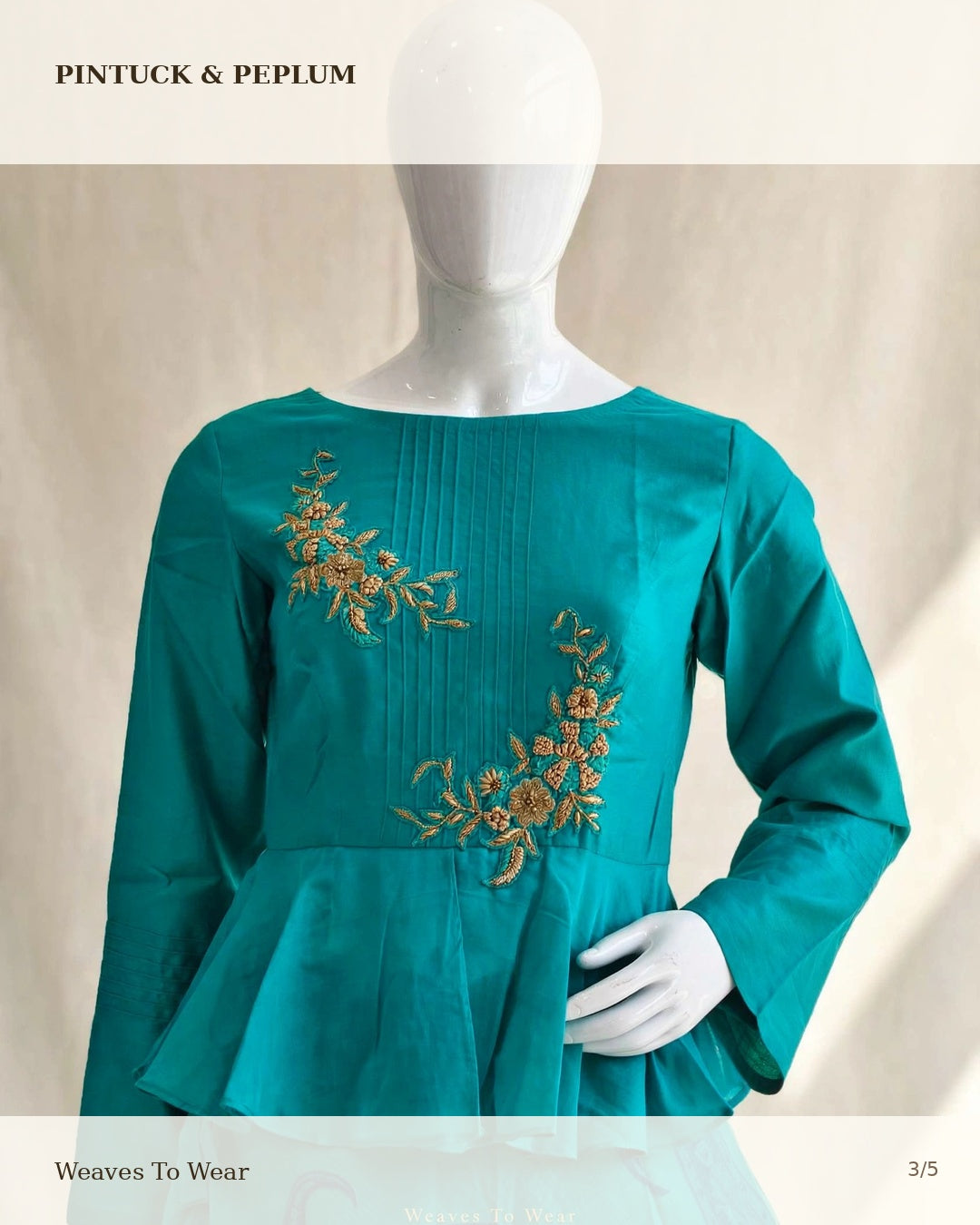 Teal Pintuck Peplum Top with Hand Zari Work & Paisley Skirt Set