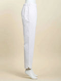 Sleek White Cotton Trousers with Scalloped Profile Finish