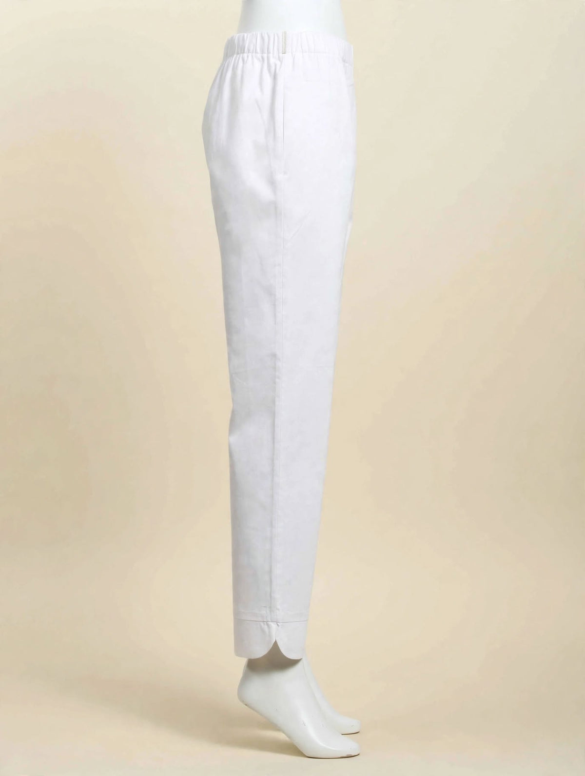 Sleek White Cotton Trousers with Scalloped Profile Finish