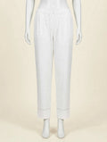 Classic White Cotton Straight Pants with Subtle Hem Detailing