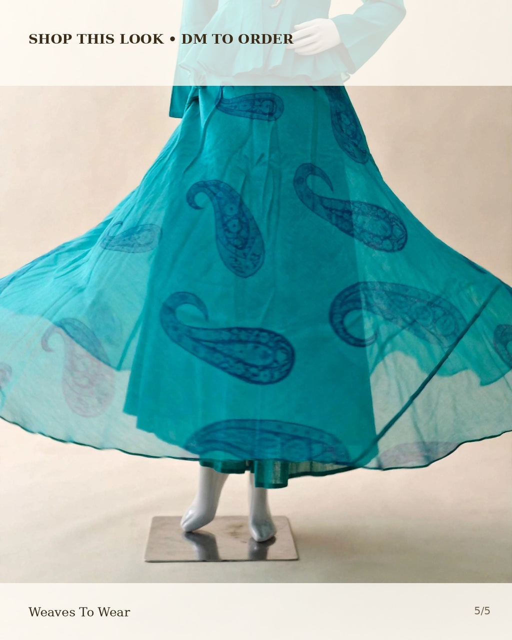 Teal Pintuck Peplum Top with Hand Zari Work & Paisley Skirt Set