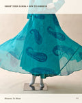 Teal Pintuck Peplum Top with Hand Zari Work & Paisley Skirt Set