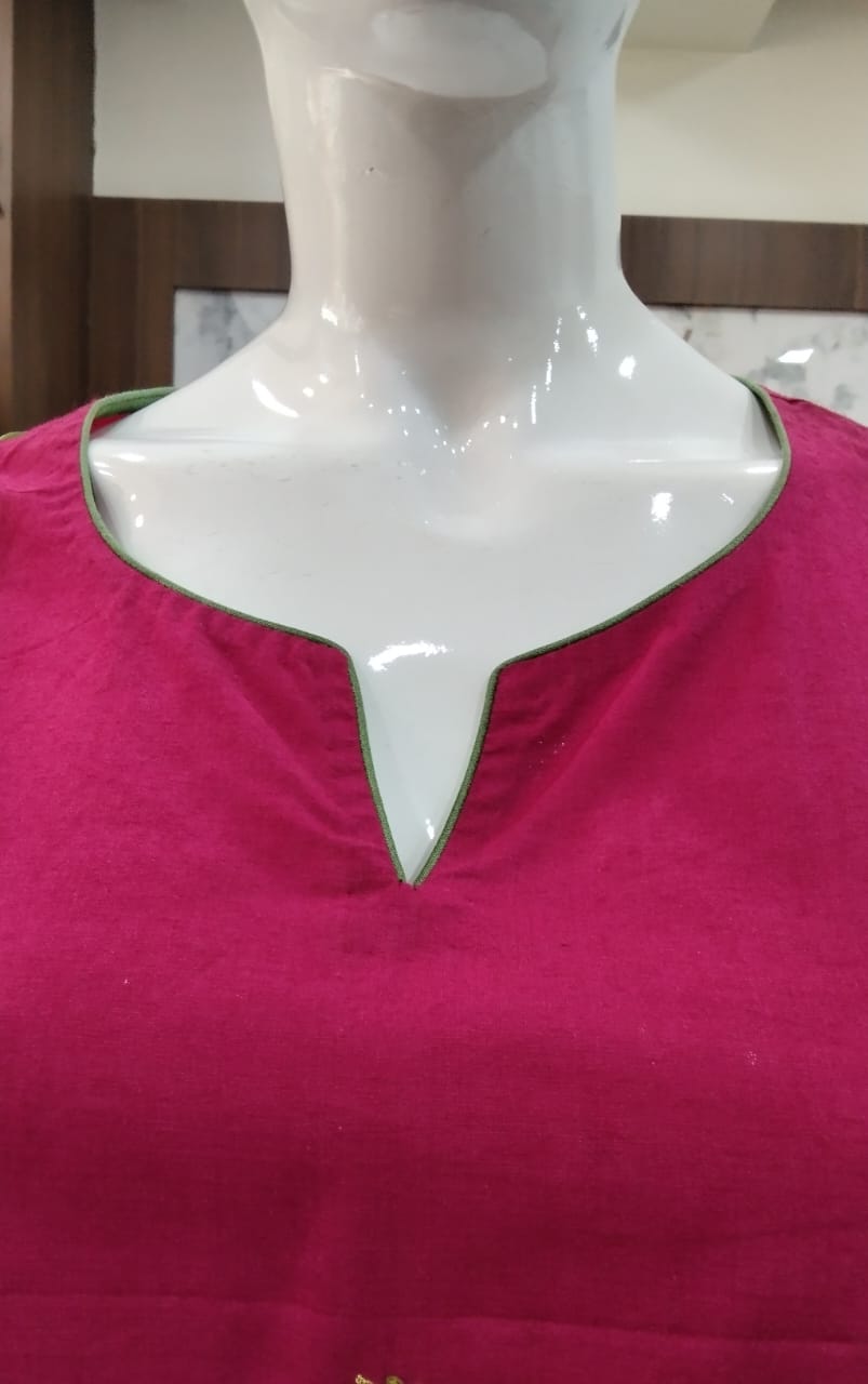 Elegant Magenta Cotton Silk Suit Set with Scalloped Green Dupatta
