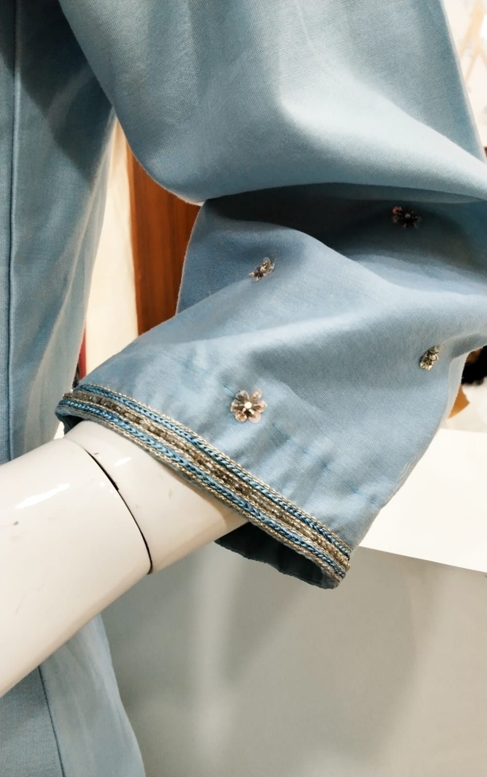 Graceful Powder Blue Cotton Silk Suit Set
